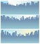 Wide panorama city skyscrapers silhouettes skyline vector illustrations set.