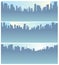 Wide panorama city skyscrapers silhouettes skyline vector illustrations set.