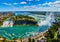 Wide panorama of entire Niagara Falls from Canada overlook