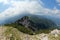 Wide panorama with mountain by fisheye lens in Italy