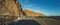 Wide panorama of Playa De Vueltas beach and Port with yacht and fishing boats at the atlantic ocean in La Gomera. A popular