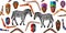 Wide panoramic seamless vector border with African masks, boomerangs and zebras.