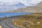 Wide panoramic view, fjord in west fjords region, Iceland