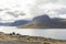 Wide panoramic view, fjord in west fjords region, Iceland