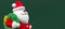 Wide photo of gypsum colorful santa claus isolated over green background. New Year and Christmas concept.