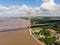 Wide photo of The Humber Bridge, near Kingston upon Hull, East Riding of Yorkshire, England, single-span road suspension bridge,