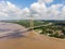 Wide photo of The Humber Bridge, near Kingston upon Hull, East Riding of Yorkshire, England, single-span road suspension bridge,