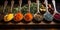 Wide realistic facebook cover photograph of colorful herbal spices in wooden spoons