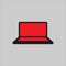 Wide red keyboard screen laptop work icon logo illustration
