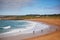 Wide sand beach near Cape Frehel, one of the most popular tourist destinations in Brittany, France