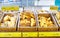 Wide selection of freshly baked various bread rolles, and croissants pick and mix