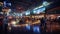 A wide shot of a busy airport with planes taking off and landing, and people rushing to catch the