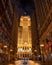 Wide shot of chicago skyscraper at night with beautiful architecture