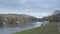 Wide Shot of Landwehrkanal and Planufer, Fraenkelufer in Berlin Kreuzberg. Swans swimming in the canal, seagulls mire