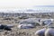 Wide shot of Stones on the Beach of Calabria, South of Italy in Summer While on Vacation. Gray Cobblestones of the Beach with the