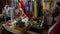 Wide shot traditional Ukrainian clothes indoors with talented craft person making head wreath in slow motion. Confident