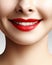 Wide smile of young beautiful woman, perfect healthy white teeth. Dental whitening, ortodont, care tooth and wellness