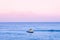 Wide summer tropical seascape pink tone Sunset or sunrise sky in Samui with Jet Ski