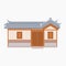 Wide Traditional Korean Hanok House Vector Illustration