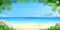 Wide tropical beach banner background and palm