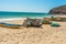 Wide view of fishing boats parked alone in seashore with sea or ocean background, Visakhapatnam, India March 05 2017