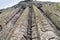 Wide view of the Organ Pipes at the Giant`s Causeway, Northern Ireland