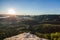 Wide view over foggy forests in the Saxon Switzerland