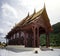 Wide view of thai beautiful wooden temple,thai style carving of temple in prachuapkhirikhan province of Thailand