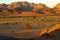 Wide wadi valley the golden morning sun
