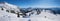 Wide winter landscape, beautiful skiing area Rofan alps, blue sky with copy space