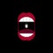 widely open mouth with red lips and white teeth  trying to laugh or shout but can\\\'t  locked