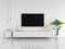Widescreen TV and sideboard in living room, 3D rendering
