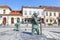 WIELICZKA, POLAND - APRIL 15, 2019: Monument of medieval salt mine worker at the main market square