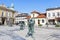 WIELICZKA, POLAND - APRIL 15, 2019: Monument of medieval salt mine worker at the main market square