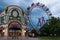 Wiener Riesenrad Ferris wheel in the Prater park, Vienna, Austria, at cloudy dusk