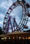 Wiener Riesenrad Ferris wheel in the Prater park, Vienna, Austria, at cloudy dusk