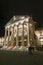 The Wiesbaden casino with famous entrance with roman pillars by night