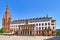 Wiesbaden, Germany - City hall called `New Town Hall` and church called `Marktkirche` on sunny day