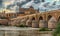 Wiew of the Roman Bridge Puente Romano and Umayyad Mosque Mezquita-Cathedral in the evening, Cordoba, Spain