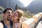 Wife and husband taking a selfie, smiling on a trip in their Honeymoon at Masca, Tenerife.