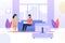 Wife Talks to Busy Husband at Home Flat Cartoon