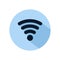 Wifi icon vector illustration isolated on blue circle. Wireless internet icon for web and mobile