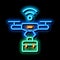 wifi powered drone neon glow icon illustration