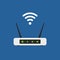 Wifi router flat design. Isolated wireless equipment on blue background. Wi fi sign. Vector illustration EPS10