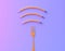 Wifi symbol creative idea layout made of fork with pencil in vibrant bold gradient purple and blue holographic colors background.