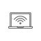 Wifi technology on laptop internet network single isolated icon with line or outline style