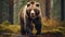 Wild adult Brown Bear Ursus Arctos in the summer forest