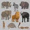 Wild african animals set, hippopotamus, elephant, giraffe, rhinoceros, turtle, buffalo, zebra, lion, snake vector