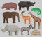 Wild african animals set, hippopotamus, hippopotamus, chameleon, elephant, antelope, giraffe, rhinoceros, turtle