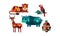 Wild African animals set, tiger, antelope, hippo, parrot, tribal mask vector Illustration on a white background